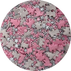 Cukrové zdobení Růžovo-stříbrní medvídci 80g - I LOVE CAKES