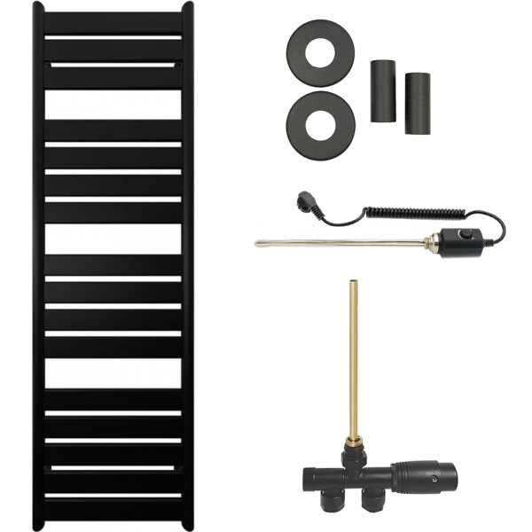 CERANO - Koupelnový radiátorový set Arturo - kombinované vytápění, termo tyč - boční jednobodové připojení - 600W - černá matná - 1600x500 mm CER-663772