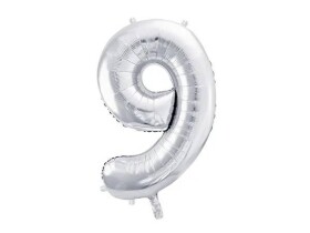 PartyDeco foliový balónek stříbrný číslo 9 (86 cm)
