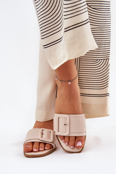 Ploché Dámské Sandály Eko Kožené S Přezkou Béžové Bamma 39