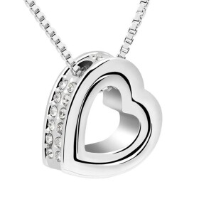 Stříbrný náhrdelník Dvojité srdce - 4 barvy Barva: Bílý