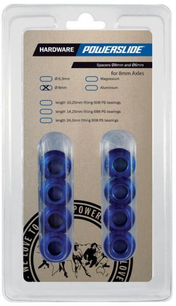 Powerslide SPACERS KIT alu 8mm 8ks, Blue