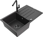 MEXEN - Bruno granitový dřez 1 s odkapávačem včetně baterie Flora, černá kropenatá 6513-76-670401-70-B