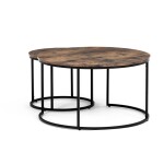 Set 2 ks stolků, MDF deska, dekor staré dřevo, kovová podnož, černý lak