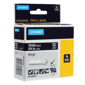 Dymo originální páska do tiskárny štítků 19mm x 5.5m / bílý tisk / černý podklad / D1 / vinyl (1805436)