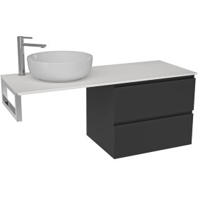 CERANO - Koupelnová skříňka Carole - černá matná + deska pod umyvadlo z lit. mramoru Elanys - 12 mm + konzole chrom - 160x46x49,2 CER-679332