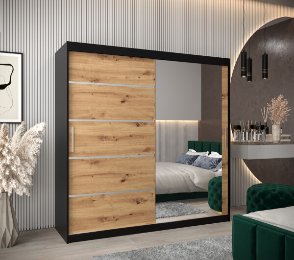 Šatní skříň Abi V2 Barva korpusu: Černá, Rozměry: 200 cm, Dveře: Dub artisan