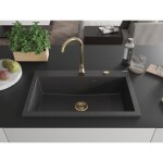 MEXEN/S - Elix granitový dřez 1-miska 800 x 500 mm, černá kropenatá, sifon zlatá 6527801005-76-G