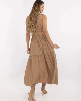 Tmavě béžové elegantní dámské maxi šaty (A5032) odstíny béžové uni velikost