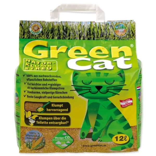 GREEN CAT Kočkolit 12 l/3,5 kg / Hrudkující stelivo / Rostlinné / Bezprašné a bez parfemace (003-3060)