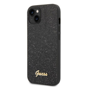 Pouzdro Guess PC/TPU Glitter Flakes Metal Logo iPhone 14 černé