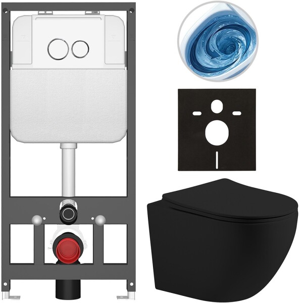 CERANO - Kompletní WC set Basic/Cesso - černá matná - WC tlačítko Dualo/Bílá - závěsné - předstěnová instalace - 49x36 CER-8050BD86198