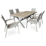 Stůl zahradní 180x100x75, deska polywood v dekoru světlého dubu, hliníková konstrukce, béžová barva