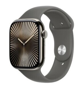 Apple Watch Series 10 GPS+Cellular 42mm Přírodní titanové tělo - Skálově šedý sportovní řemínek (S/M) / 130–180 mm (MWXD3)