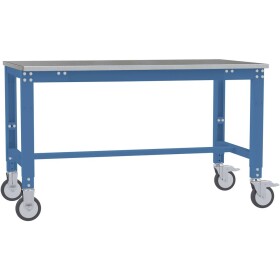 Manuflex AU7324.5007 Pracovní stůl univerzální speciální mobilně se plech krytina deska, Šxhxv = 1250 x 600 x 752-972 mm brilantní modrá (RAL 5007)