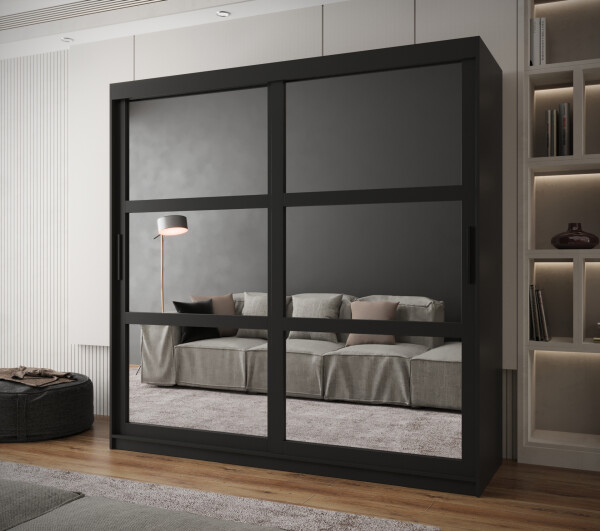 Šatní skříň Abi Miror Barva korpusu: Černá, Rozměry: 200 cm, Dveře: Černá