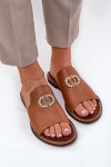 Elegantní Dámské Kožené Pantofle S Dekorací Zazoo 3008 Camel 40