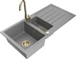 MEXEN - Andres granitový dřez s odkapávačem včetně baterie Telma, šedá 6515-71-670200-50