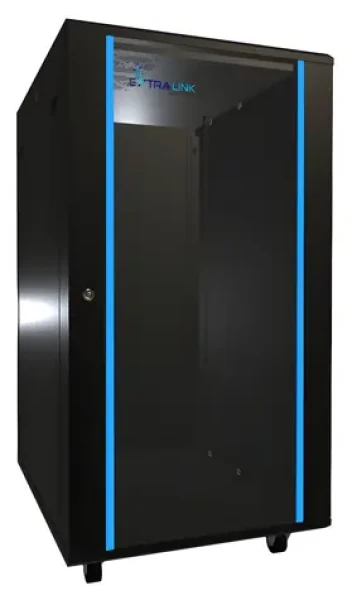 Extralink Rack 22U 600x800 černá / Stojanový rozvaděč / 19" / skleněné dveře / nosnost 726 kg (EX.14398)