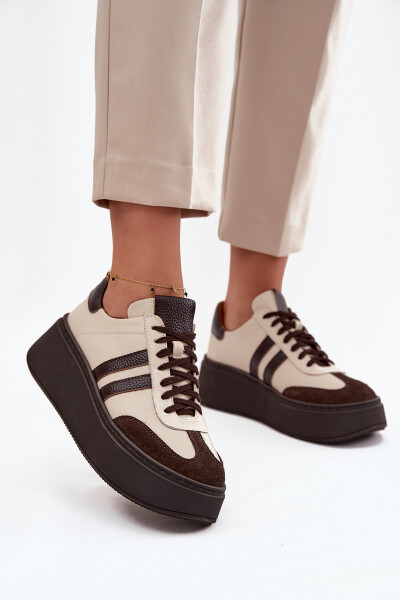 Kožené dámské tenisky na platformě Zazoo 3775 béžově-čokoládové 36