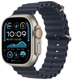 Apple Watch Ultra 2 GPS+Cellular 49mm Přírodní titanové tělo - Námořnicky modrý oceánský řemínek / 130-200 mm (MX4D3)