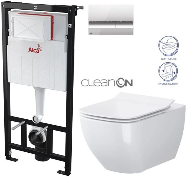 ALCADRAIN Sádromodul - předstěnový instalační systém s chromovým tlačítkem M1721 + WC CERSANIT CLEANON VIRGO + SEDÁTKO AM101/1120 M1721 ME1