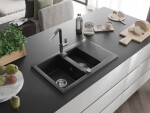 MEXEN/S - Gaspar granitový dřez 1.5 s odkapávačem včetně baterie Flora, černá/stříbrná 6507-73-670401-07
