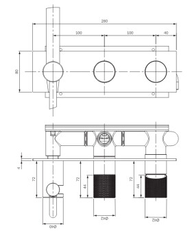 OMNIRES - CONTOUR podomítková sprchová a vanová baterie se sprchovou rukojetí, broušená měď CT8035-1CPB