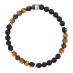 Pánský korálkový náramek Joel - 6 mm Tygří oko a černý Onyx, Hnědá 19 cm