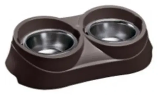 Ferplast FER DUO Feed 03 černá / Dvojmiska pro psy a kočky / Nerezová / Plastový držák / 0,9 l (340751)