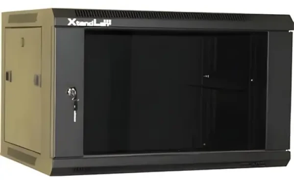 XtendLan 9U/600x450 černá / Nástěnný rozvaděč / 19" / skleněné dveře / rozložený (WS-9U-64-BLACK-U)