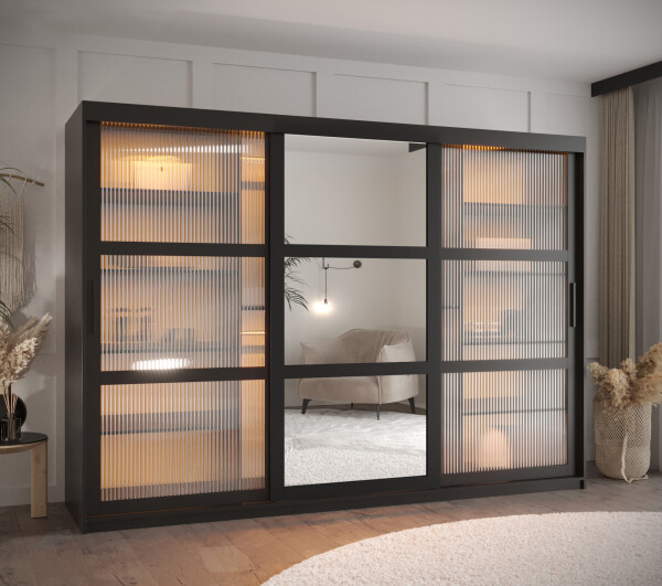 Šatní skříň Abi Flutes 2 Rozměry: 250 cm, Barva korpusu + barva dveří: Černá + Černá