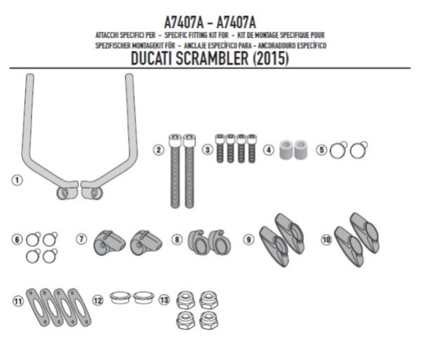 A7407A montážní sada pro plexi 7407A pro Ducati Scrambler 400/800 (15-23)
