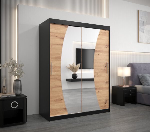 Šatní skříň Abi W0 Barva korpusu: Černá, Rozměry: 150 cm, Dveře: Dub artisan