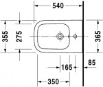 DURAVIT - Happy D.2 Závěsný bidet, 365x540 mm, otvor pro baterii, bílá 2258150000