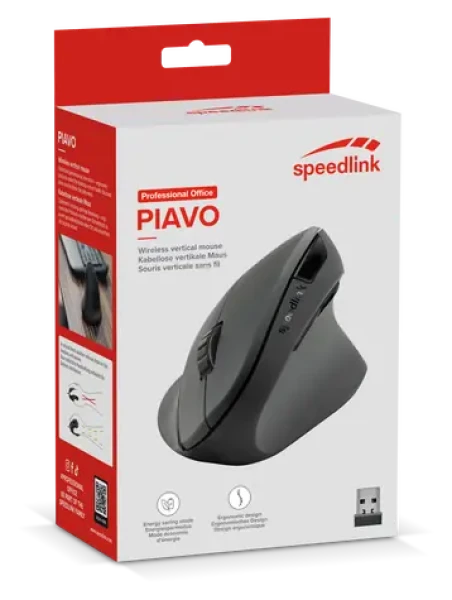 Speed Link PIAVO SL-630019-RRBK černá / Myš / Vertikální ergonomická / Bezdrátová / 5 tlačítek (SL-630019-RRBK)