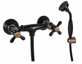 RAV Slezák - MORAVA RETRO - Sprchový set s baterií, Černá matná/Stará mosaz (Bronz), 150 mm MK180.5/1CMATSM