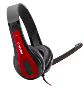 CANYON CNS-CHSC1BR / lehký PC headset / kombinovaný 3.5 mm jack / kožené naušníky / černo-červená (CNS-CHSC1BR)