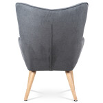 Křeslo "ušák" s podnožkou, potah šedá látka, dřevěné nohy, masiv kaučukovník