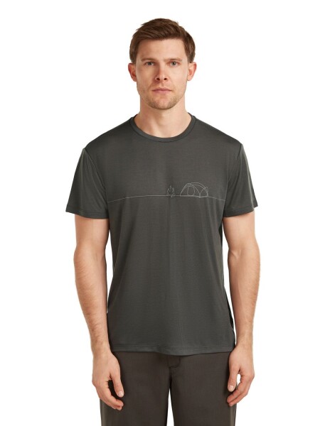 Pánské merino triko s krátkým rukávem ICEBREAKER Mens Core SS Tee Single Line Camp, Obsidian velikost: XXL