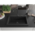 MEXEN/S - Elix granitový dřez 1-miska 700 x 500 mm, černá/stříbrná metalik, sifon černá 6526701005-73-B