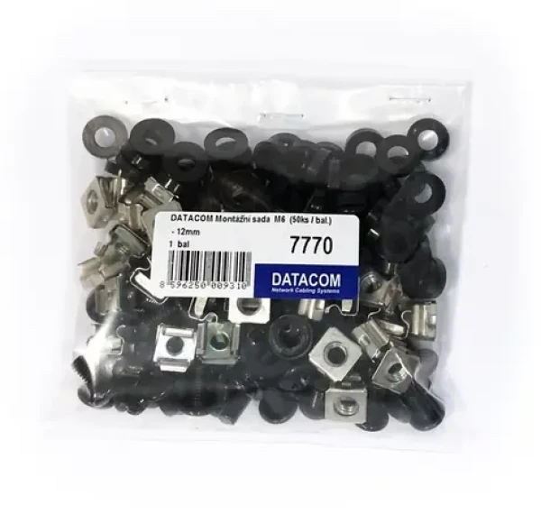 DATACOM Montážní sada M6 12 mm černá / Montážní sada pro rack / 50 ks / šroub, klecová matice, podložka (7770)