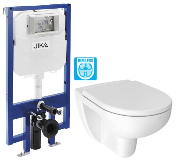JIKA předstěnový instalační 8 cm systém bez tlačítka + WC JIKA LYRA PLUS RIMLESS + SEDÁTKO DURAPLAST H894652 X LY1