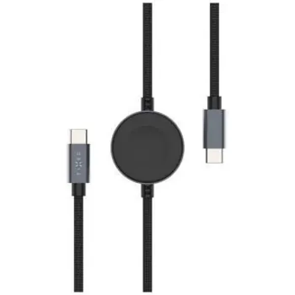 FIXED Opletený kabel Power Watch Cable s konektory USB-C/USB-C a Apple/Samsung Watch nabíječkou 1.5m PD 60W šedý (FIXDB-CCW-GR)