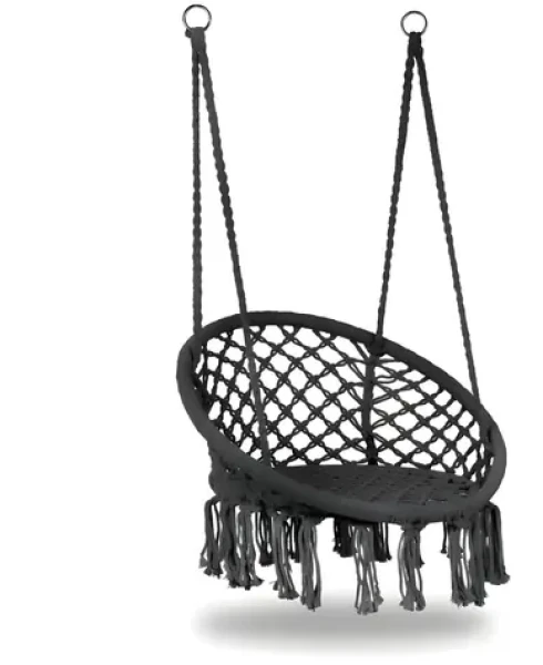 MULTI GARDEN Závěsné houpací křeslo Boho šedá / Ocelový rám / Lanový výplet / Interiér i exteriér (ESO-SW092-7-4)