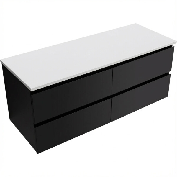 CERANO - Koupelnová skříňka Carole - černá matná + deska pod umyvadlo z lit. mramoru Elanys - 12 mm - bílá matná - 120x49,2x46 CER-679343
