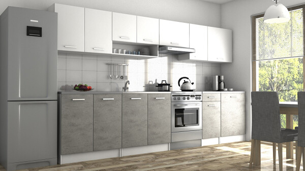 FRONTI Kuchyňská linka LUIZA II 320x260 - Bílá + beton