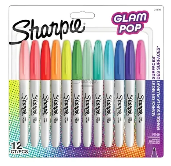 Sharpie Fine Glam Pop / Popisovač permanentní / kulatý hrot F / mix barev / 12 ks (2198780)