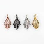 Mosazný přívěsek s kubickými zirkony - různá provedení - hamsa - 16 x 10 x 2 mm - 1 ks Barva: Černá