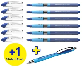 Schneider Slider Basic XB + Rave modrá / Kuličková pera / sada 7 ks (6+1) / hrot XB / nerezový hrot (50-151277)